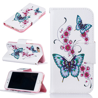 

Peach butterfly Design PU Leather Flip Cover Wallet Card Holder Case for IPHONE 7