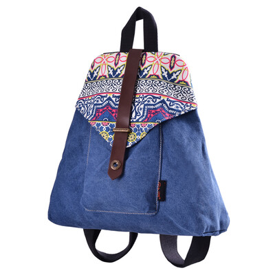 

Bean Drum (DouGuYan) canvas shoulder bag female Korean casual printing college wind small backpack G00136 elegant blue