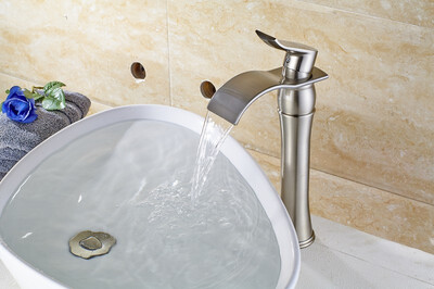 

Nickel Brushed Waterfall Bathroom Sink Faucet,Single Handle Single Hole Vessel Lavatory Faucet,Basin Mixer Tap