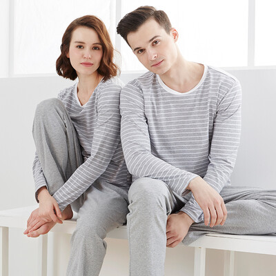 

Small nurse pajamas home service men&women cotton round neck stripes couple pajamas home service suit XXT005 comfortable breathable male - gray strip L 170100