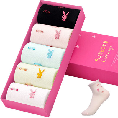 

Jingdong supermarket] Playboy (PLAYBOY) 2251 casual cotton socks cute female socks thin female cotton socks short tube socks female 5 pairs of mixed color