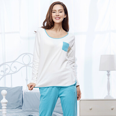 

Jingdong supermarket Han Cai HACAI pajamas women winter cotton long-sleeved solid color in the simple&elegant leisure home clothing suit shrimp 17095