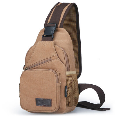 

Think of animal husbandry (SIMU) chest bag shoulder bag Messenger bag simple fashion canvas bag multi-function pockets can put ipad mini 1611 brown