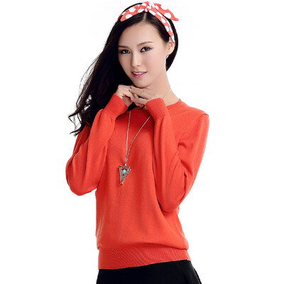 

MAZOE simple multi-color short paragraph round neck collar knitted bottom sweater M3028 orange