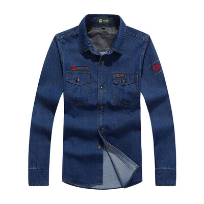 

NIAN JEEP T Shirt Men Casual Cotton Long Sleeve Stripe Shirt Korean Style
