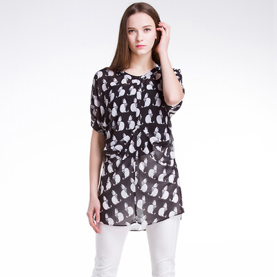 

TMI Mystery Women's Spring Korean V-Shirt Print Two-piece Shirt 161057 Print