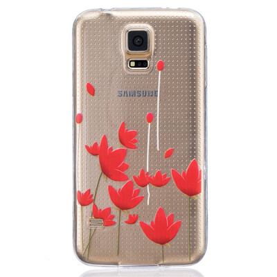 

Красный цветок шаблон Мягкий Тонкий TPU резиновый силиконовый гель случае покрытия для SAMSUNG GALAXY S5