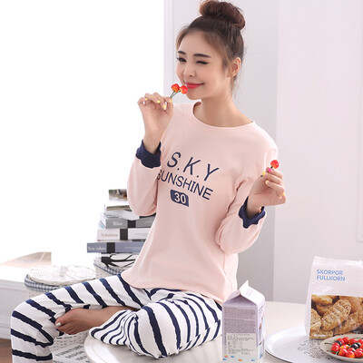 

Jingdong supermarket Arctic cashmere Bejirog pajamas women spring knit cotton fashion Korean long-sleeved round neck sets of home clothing set 3579 pink
