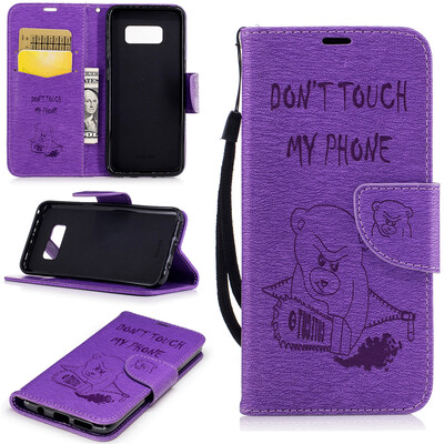 

Purple Bear Style Embossing Classic Flip Cover with Stand Function and Credit Card Slot for Samsung Galaxy S8