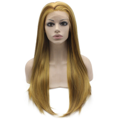 

Long Straight Blonde Brown Mix Natural Lace Front Synthetic Hair Wig