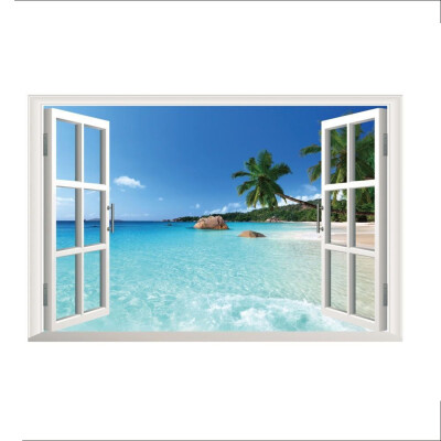 

Beach Resort 3D Window View Съемный стикер стены ПВХ Art Decal Декор Mural