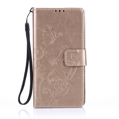 

Gold Flower Design PU Leather Flip Cover Wallet Card Holder Case for SONY M4 QUA