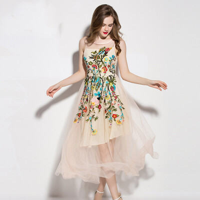 

Sexy Long Lace Dress Fashion Embroidery Solid Sleeveless Women Dresses Cute Spring Clothing