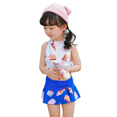 

Qiaohai (QIHAI) 6604-3 children split swimsuit large size cute high collar small princess Korean three-piece hot spring swimwear