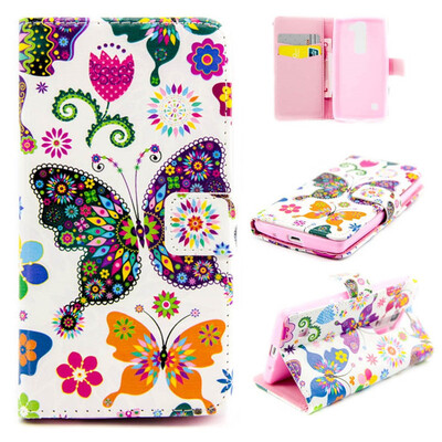 

Colorful Butterfly Design PU Leather Flip Cover Wallet Card Holder Case for LG Leon