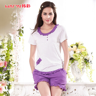 

Han Choi HACAI pajamas women short sleeve modal cotton lotus leaf female home suit suit purple 17095