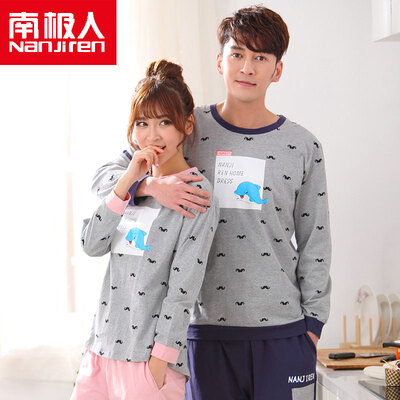 

Antarctic people Nanjiren cotton pajamas home service men&women couples pajamas can wear long sleeves sets of cotton leisure home service suit female lovely dolphin