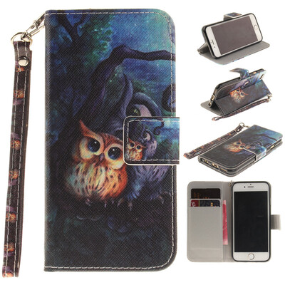

Oil painting owl Design PU Leather Flip Cover Wallet Card Holder Case for IPHONE 66S