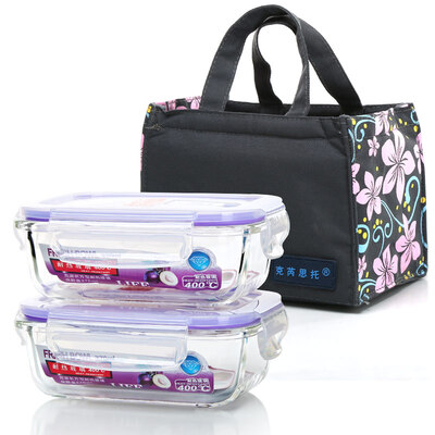 

Keluo Si Tuo glass crisper NC-7936 glass lunch box four-piece refrigerator microwave oven for lunch boxes with chopsticks spoon to send Messenger bag