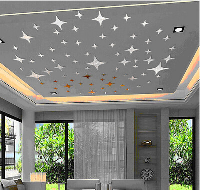 

43pcs Stars Sky Зеркало наклейки стены потолка номер этикета декора искусства DIY