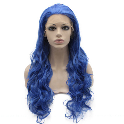 

Long Wavy Hand Tied Lace Front Cosplay Party Blue Wig
