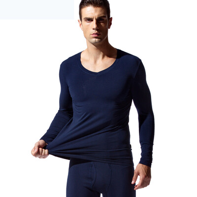 

Han Cai HACAI mens thermal underwear thin section V-neck modal cotton thermal underwear set Baolan 190\115 4XL