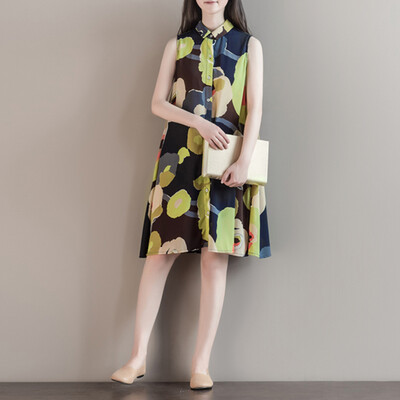 

CITYPLUS Slim Women&39s Drawer Print Flowers Loose Casual Shirt Collar Free Chiffon One-piece Dress CWQZ172469 Color