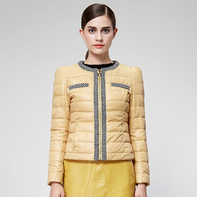 

Ducks YAYA winter thin feathers women short section Slim round neck small fragrant women's clothing coat trendy B-2465 soil yellow 160 / 84A
