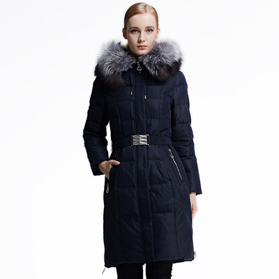 

Pierre Cardin (pierre cardin) down jacket women long section Slim hooded fox fur collar warm down jacket 23C3668 champagne XL (175)