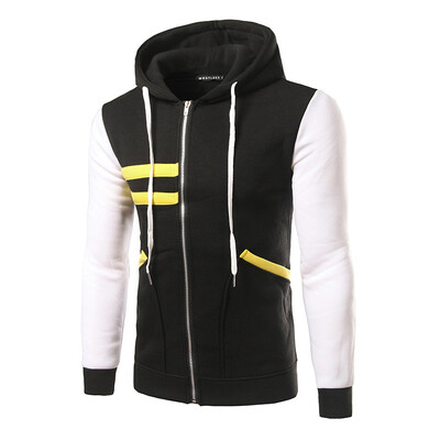 

New Arrival Mens Hooded Casual Cotton Zipper Color Splicing Hoodie Coat