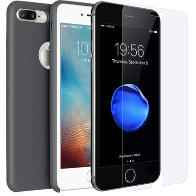 

【2 Piece Set】 BIAZE iPhone7 Plus / 8 Plus Mobile Phone Case Apple 8 Plus Tempered Film 0.28mm + Liquid Silicone Black Case Set-JK142