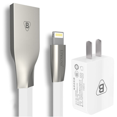 

BIAZE Apple 876 data cable zinc alloy 12 m white 5V 2A mobile phone flat panel charger iPhone5 6s 7 Plus 8 X new iPad Air Mini M2 K8