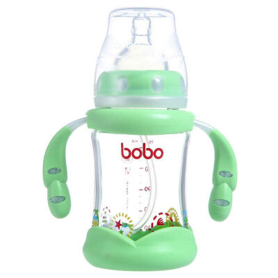 

Bobo gold color series glass bottle wide caliber straw with handle 160ml green ILP549-G