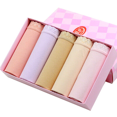 

Jingdong supermarket Langsha underwear ladies stretch cotton underwear lace pure color cotton briefs five gift box 165 XL