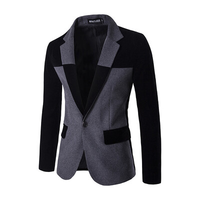 

Korean Men's Blazer Stitching Color Woolen Coat One Button Suit