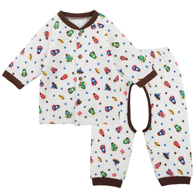 

Xin Song baby cotton air layer on the shirt + open crotch pants warm suit autumn and winter underwear suit small rocket A063D52