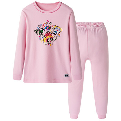

Three guns Dick times Warner series Shu skin soft cotton girl round neck long sleeve underwear sets 2C018D0 angel powder 110