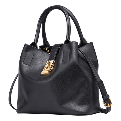 

Kou a Cnoles ladies fashionable buckets simple and elegant handbags women metal buckle ladies shoulder Messenger bag C083 black