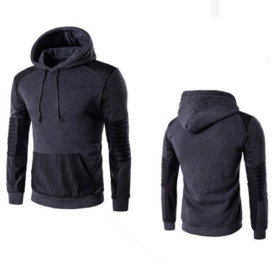 

Mens Sweatshirt Cotton&Pu Splicing Pullover Hoodie