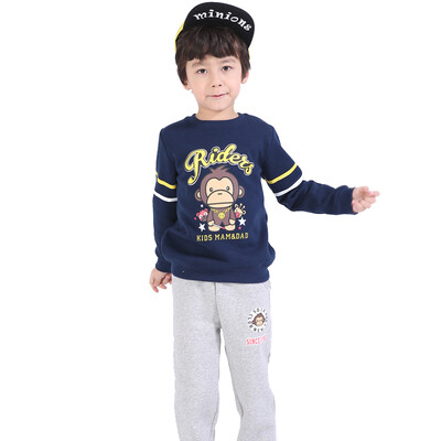 

(KIDS MAM & DAD) boys and girls suits autumn and winter plus velvet thick two-piece long sleeve casual set 60189 fresh yellow 120