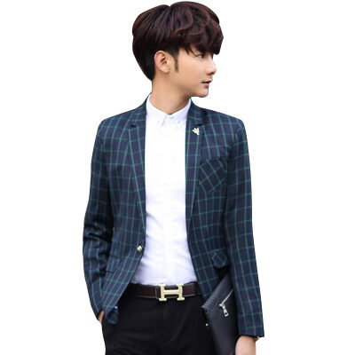 

MSEK) XZ6457 suit men Korean version of the Slim lattice leisure will be green jacket green