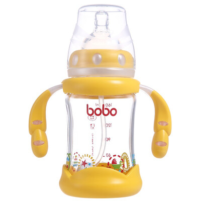 

Le Erbao (bobo) gold color series glass bottle wide-caliber straw with handle (160ml blue ILP549-B