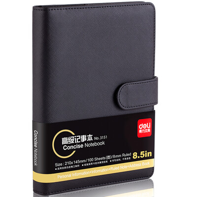

Effective deli 3164 leather business leather skin notebook 25K 100 pages black