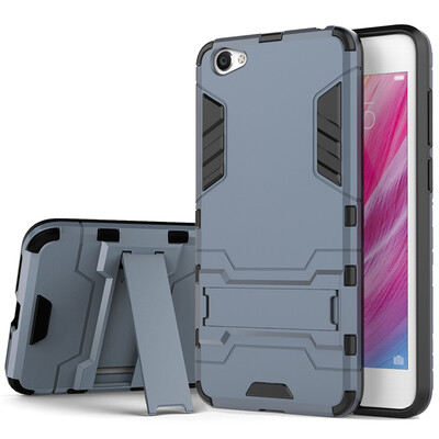 

KOOLIFE vivoY55 mobile phone shell shatter-resistant bracket protective sleeve shatter-resistant bracket for vivo y55 armor series - blue and black