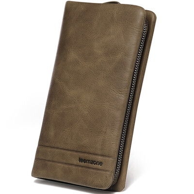 

teemzone мужской первый слой кожи случайный длинный рука мешок бизнес ретро многофункциональные деньги деньги сумочку S3389 хаки одной молнии