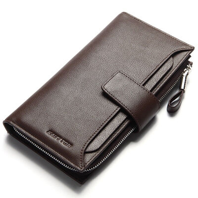 

Haotton HAUTTON QB102 couple wallet long wallet business casual men&39s hand Baotou layer of leather card package coffee color