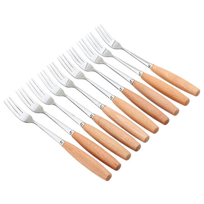 

US kitchen maxcook fruit fork sweet fork fork creative stainless steel wooden handle fruit fork 10 sets MCGC426