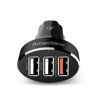

AmanStino Car ChargerTriple Car Charger Quick Charger USB 30 3 Port 24A with Smart Sense IC - Black