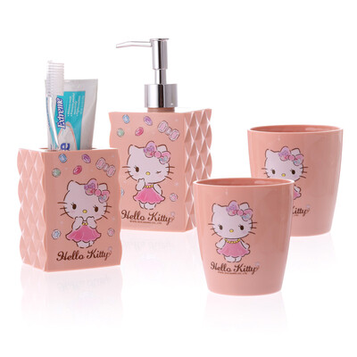 

HELLO KITTY creative home diamond bathroom set 4 sets of toilet bathroom bathroom supplies wash cup toothbrush cup set KT1232