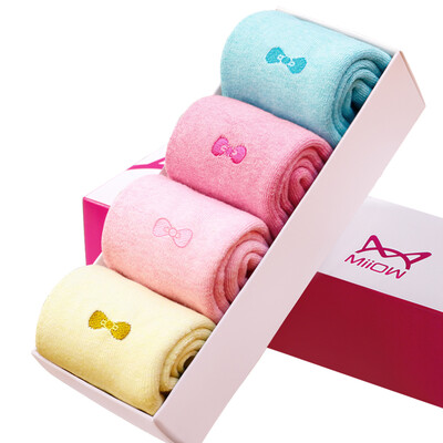 

[Jingdong supermarket] cat people (MiiOW) [4 pairs] ladies socks female bow knit towel socks summer indoor floor socks female warm home female socks